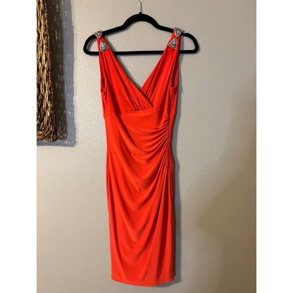 Ralph Lauren Evening Dress 2 Red Orange Jeweled Wedding Cruise Party - Picture 5 of 6
